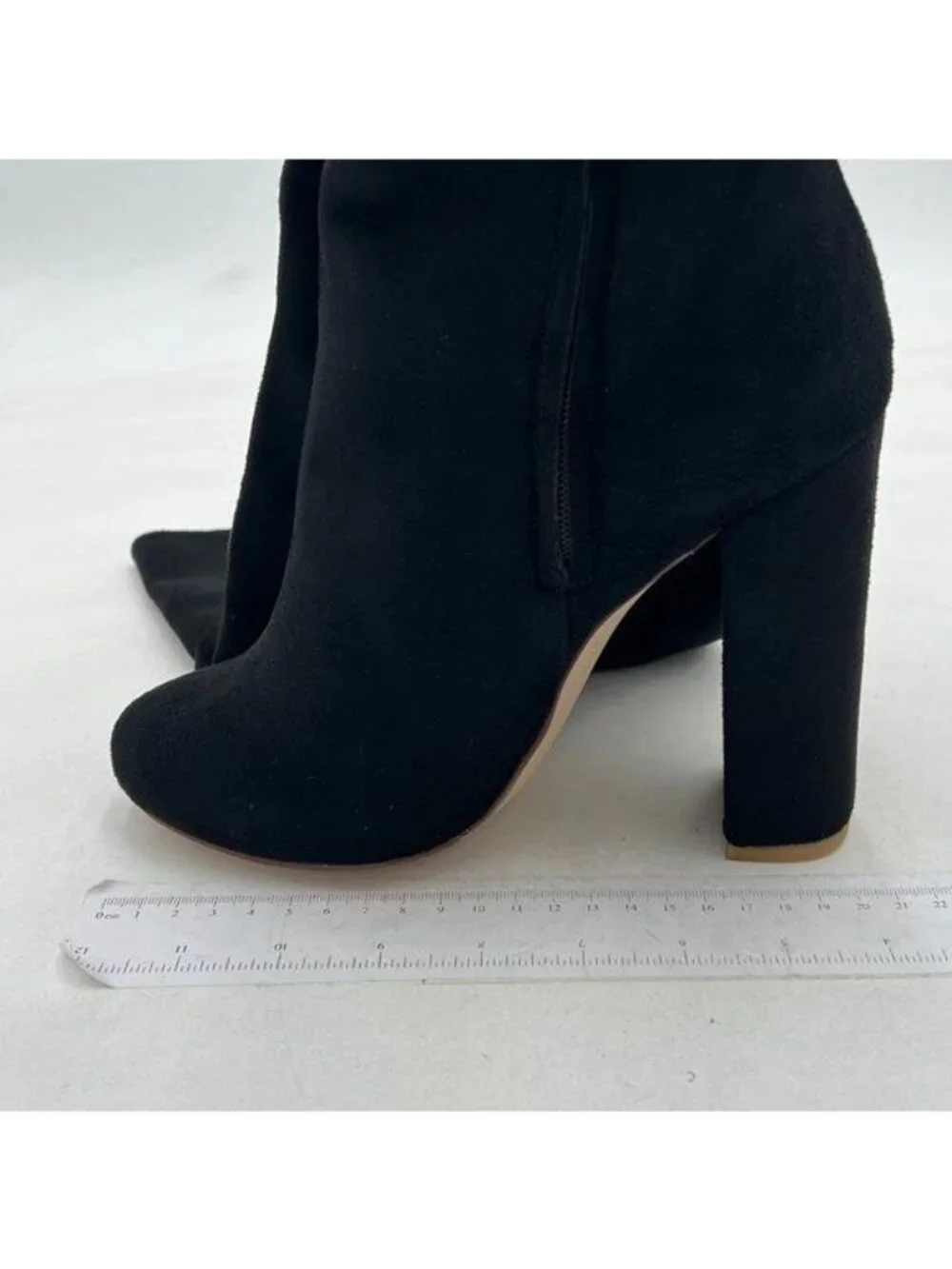Black Womens Faux Suede Zip Chunky Heel Knee High Heeled Boots
